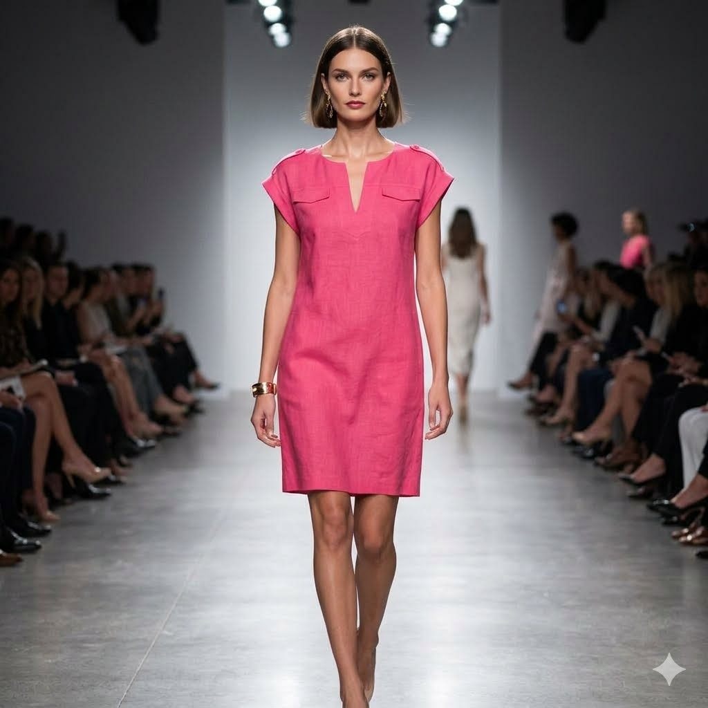 Lafayette 148 New York Pink 100% Linen Shift Dress Womens Large Short Sleeve